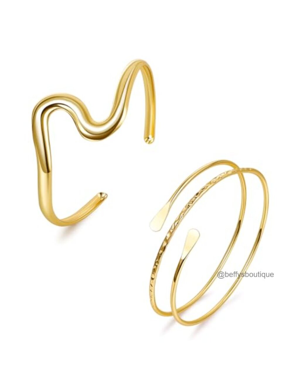 2Pc Gold Upper Arm Cuff Adjustable Open Arm Bracelet Set